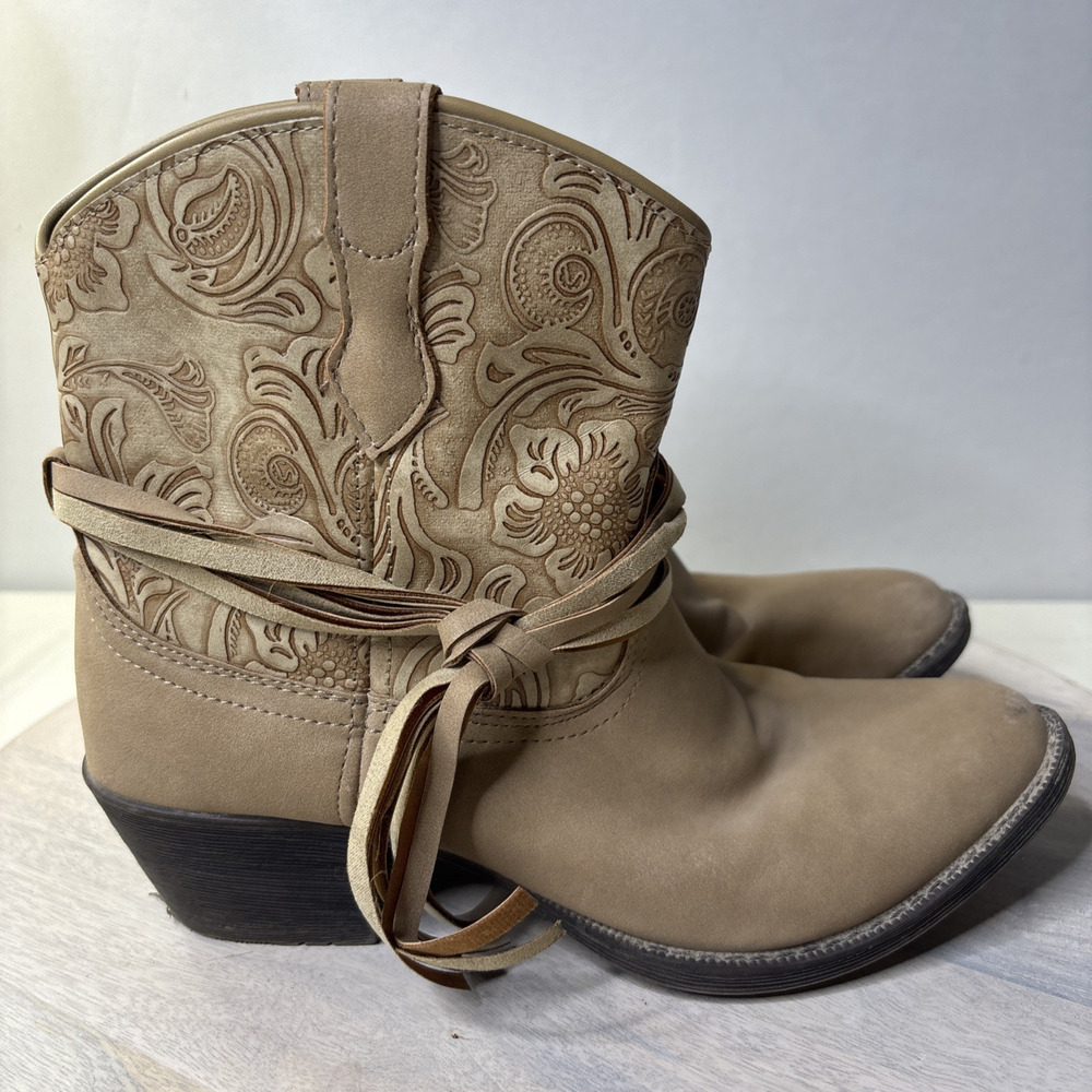 Dingo Western Ankle Boots Womens Size 7.5 Tan Leather Embroidered Cowboy - Picture 5 of 9